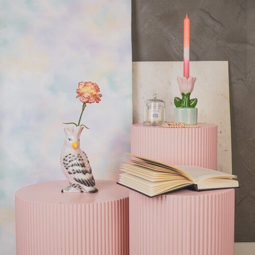 Housevitamin VASE-Cockatoe-Dolomite-roze/ groen-14-x10.5x22cm
