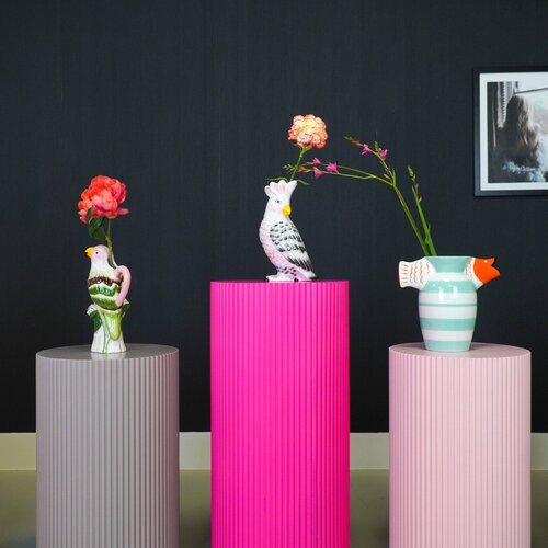 Housevitamin VASE-Cockatoe-Dolomite-roze/ groen-14-x10.5x22cm