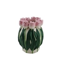 Ronde Vaas - Tulpen - Roze/Wit