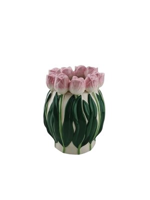 Housevitamin Ronde Vaas - Tulpen - Roze/Wit