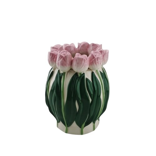 Housevitamin Ronde Vaas - Tulpen - Roze/Wit