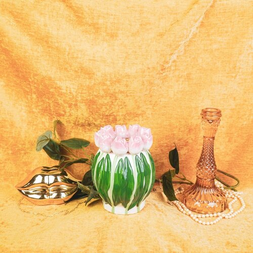 Housevitamin Ronde Vaas - Tulpen - Roze/Wit