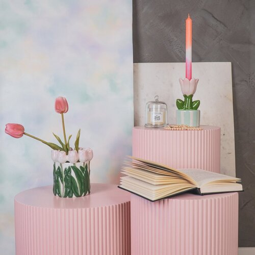 Housevitamin Rechte Vaas - Tulpen - Roze/Wit