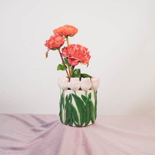 Housevitamin Rechte Vaas - Tulpen - Roze/Wit