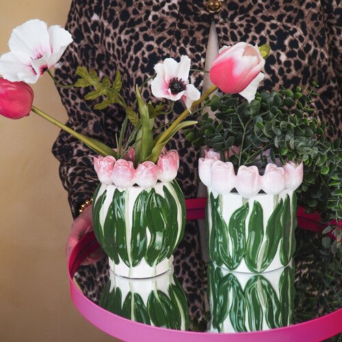 Housevitamin Rechte Vaas - Tulpen - Roze/Wit
