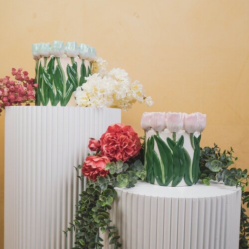 Housevitamin Rechte Vaas - Tulpen - Roze/Wit