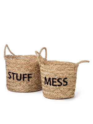 KidsDepot Rieten mand - Stuff/Mess - Zwart - set van 2