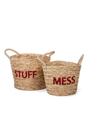 KidsDepot Rieten mand - Stuff/Mess - Rood - set van 2