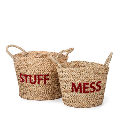 KidsDepot Rieten mand - Stuff/Mess - Rood - set van 2