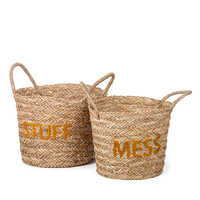 Rieten mand - Stuff/Mess - Geel - set van 2