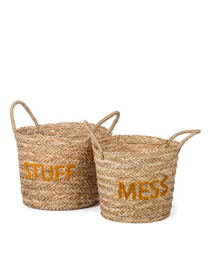 KidsDepot Rieten mand - Stuff/Mess - Geel - set van 2