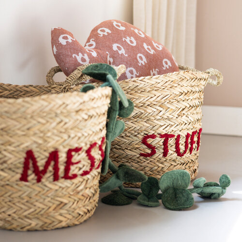 KidsDepot Rieten mand - Stuff/Mess - Rood - set van 2