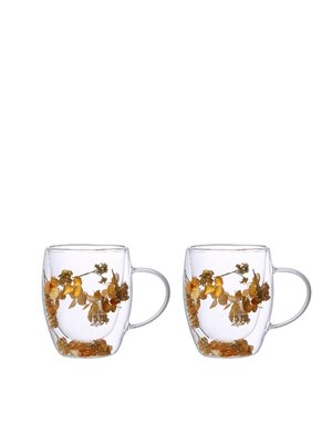 Aulica Dubbele wand theekopjes 350ml - Gouden bloemen (2 st.)