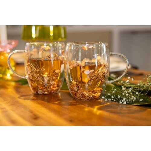 Aulica Dubbele wandtheekopjes 350 ml gouden bloemen - veel 2