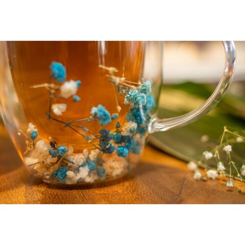 Aulica Dubbele wall theekopjes blauwe en witte bloemen 350 ml -lot van 2