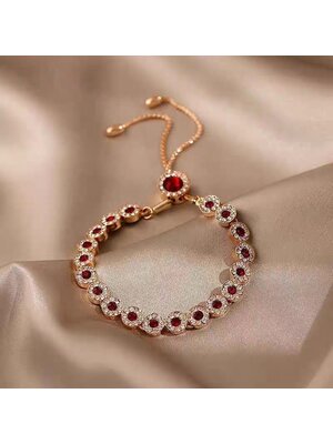 Roségouden Armband – Rode Kristal & Verstelbare Ketting