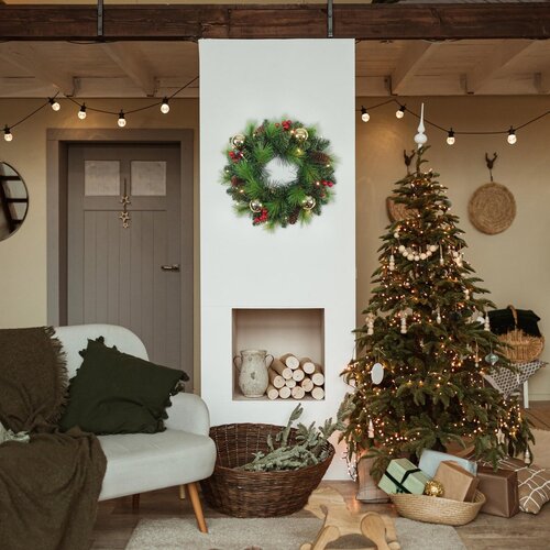 Näve Leuchten LED Kerstkrans “Noel” – Groen & Goud Outdoor Decoratie Näve Leuchten LED Kerstkrans “Noel” – Groen & Goud Outdoor Decoratie