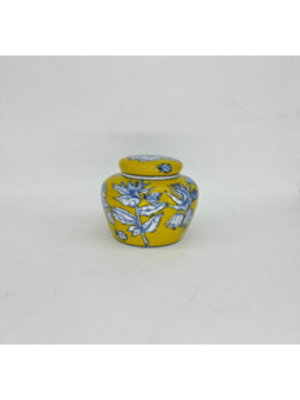 QMF Handbeschilderde Porseleinen Pot – Blauw & Geel