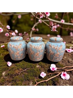 QMF Handbeschilderde Porseleinen Pot – Blauw & Roze