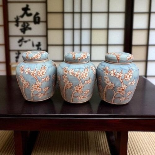 QMF Handbeschilderde Porseleinen Pot – Blauw & Roze