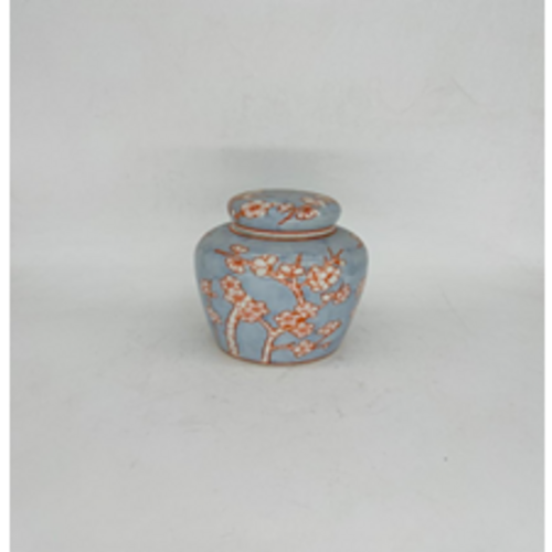 QMF Handbeschilderde Porseleinen Pot – Blauw & Roze