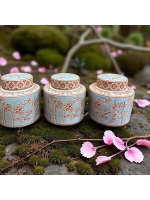 QMF Handbeschilderde Ronde Porseleinen Pot – Blauw & Wit