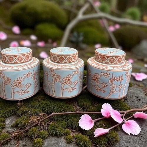 QMF Handbeschilderde Ronde Porseleinen Pot – Blauw & Wit QMF Handbeschilderde Ronde Porseleinen Pot – Blauw & Wit