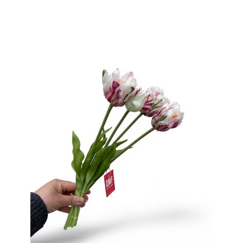 QMF Rose Witte Tulpen Zijden Kunstbloem – Set van 5, 35 cm