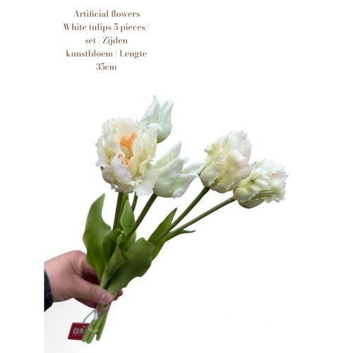 QMF Witte Tulpen Zijden Kunstbloem – Set van 5, 35 cm QMF Witte Tulpen Zijden Kunstbloem – Set van 5, 35 cm