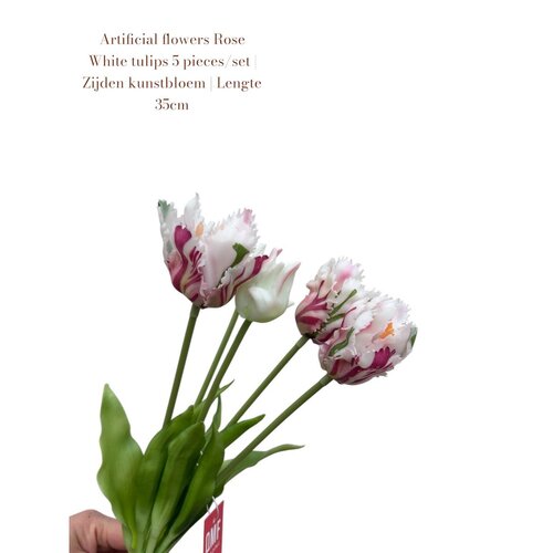 QMF Rose Witte Tulpen Zijden Kunstbloem – Set van 5, 35 cm