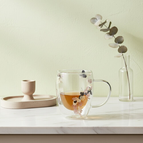 Dubbelwandig glas met bloemen - 320 ML