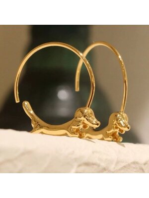 Vliegende teckel hond hoepel oorbellen