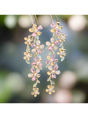 Bloom Longline Oorbellen – Zirkonia & Bloemdesign