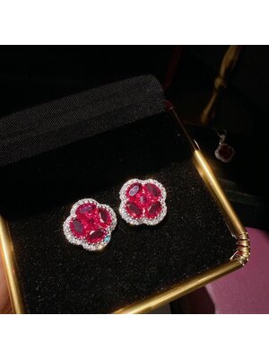 Levendige Ruby bloem sieraden set