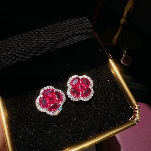 Levendige Ruby bloem sieraden set