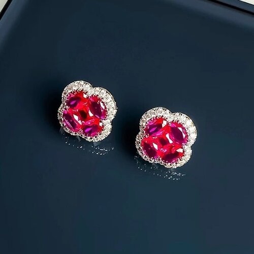 Levendige Ruby bloem sieraden set
