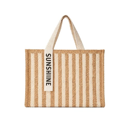 Beige gestreepte draagtas