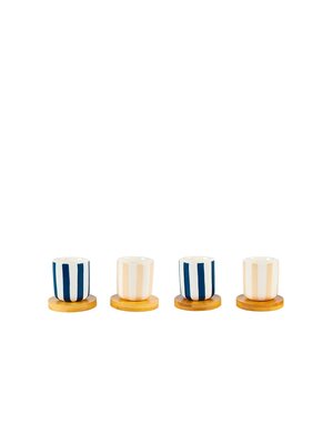 Gestreepte koffiekopjes met houten schoteltjes - set van 4