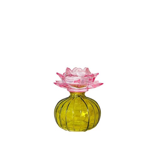 Capri groene en roze kandelaar 12x12x14,3cm
