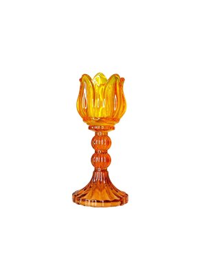 Geel en roze Capri kaarshouder 8x8x18cm