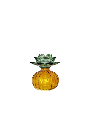 Geel en groene Capri kaarshouder 12x12x14,3cm