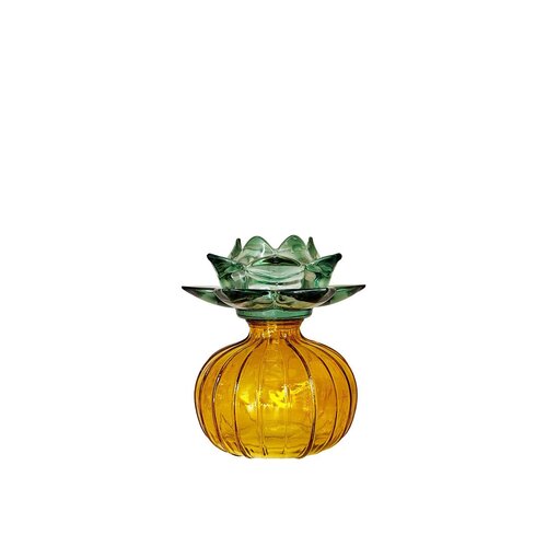 Geel en groene Capri kaarshouder 12x12x14,3cm