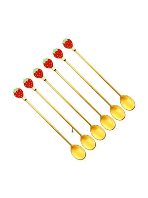 Lange gouden aardbeienlepels - set van 6