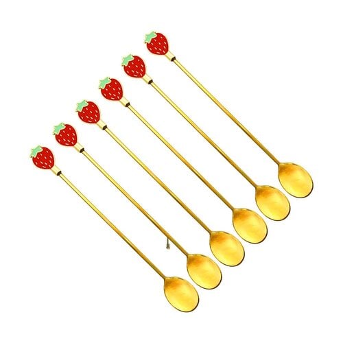 Lange gouden aardbeienlepels - set van 6 Lange gouden aardbeienlepels - set van 6