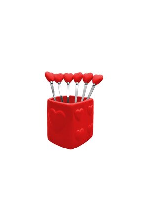 Theelepeltjes rood hart met houder - set van 6