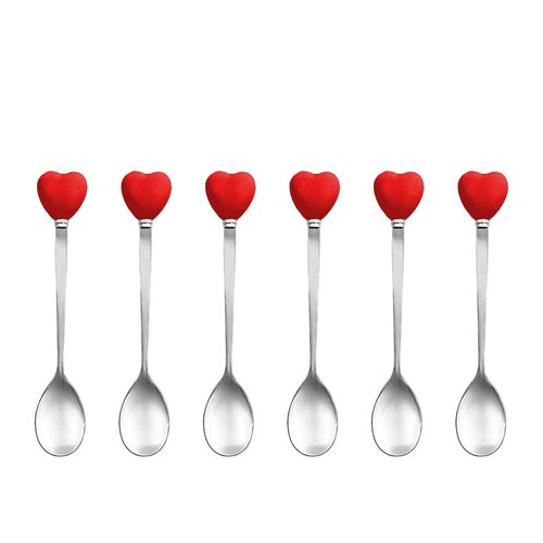 Theelepeltjes rood hart met houder - set van 6