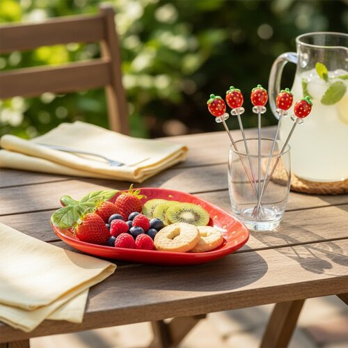 Dienblad met 4 aardbeienaperitiefprikkers