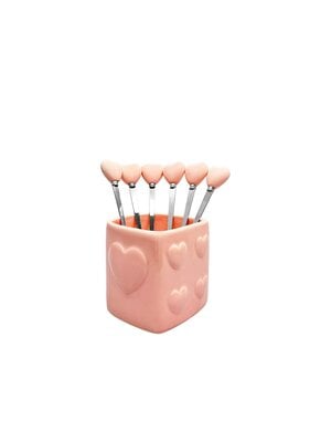 Roze theelepels met houder - set van 6