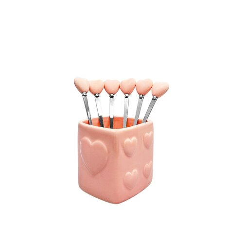 Roze theelepels met houder - set van 6