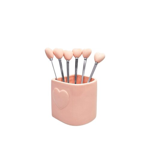 Roze theelepels met houder - set van 6